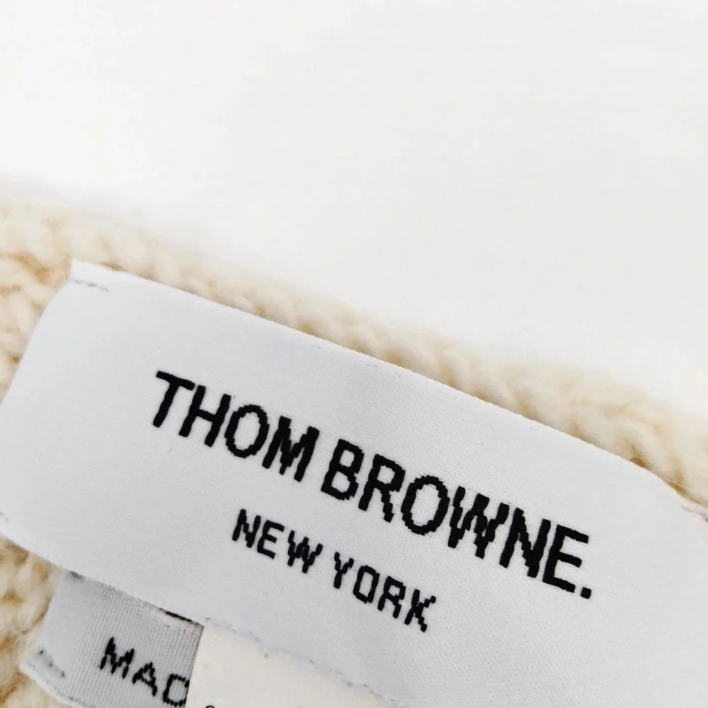 Thom Browne Striped Cable Knit Scarf Ivory w/ Red Navy Signature Stripe Wool